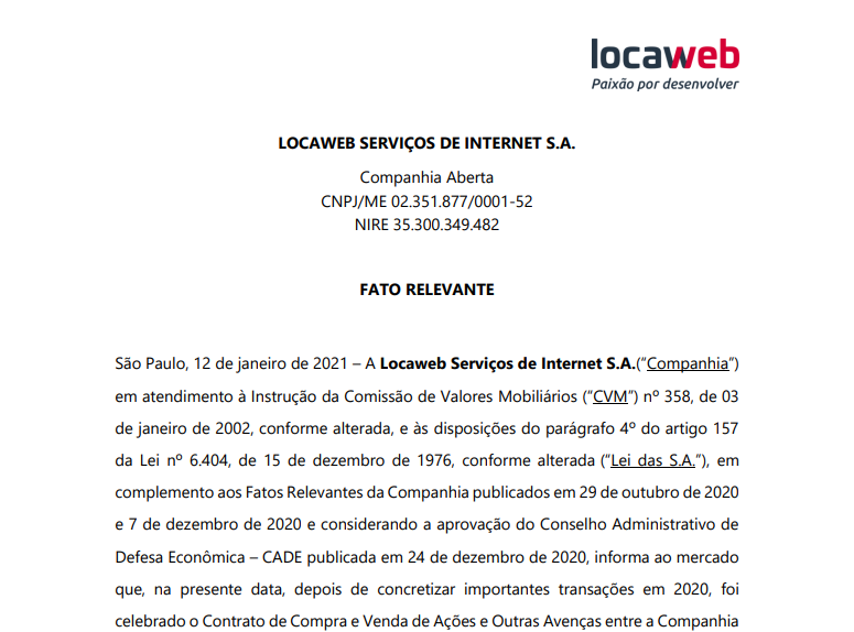 Locaweb (LWSA3) celebra contrato de aquisição da Vinci Tecnologia e Marketing