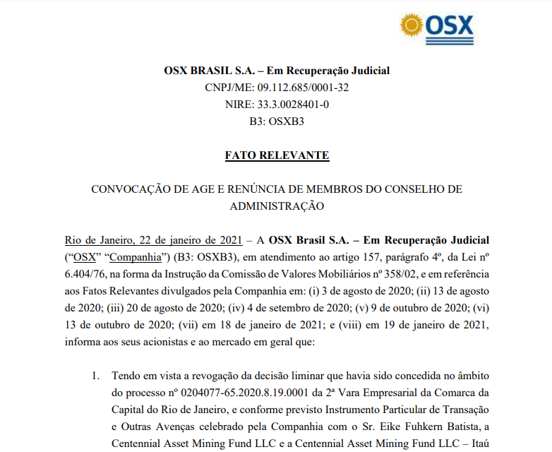 OSX BBrasil (OSXB3) anuncia renúncia de membros do conselho
