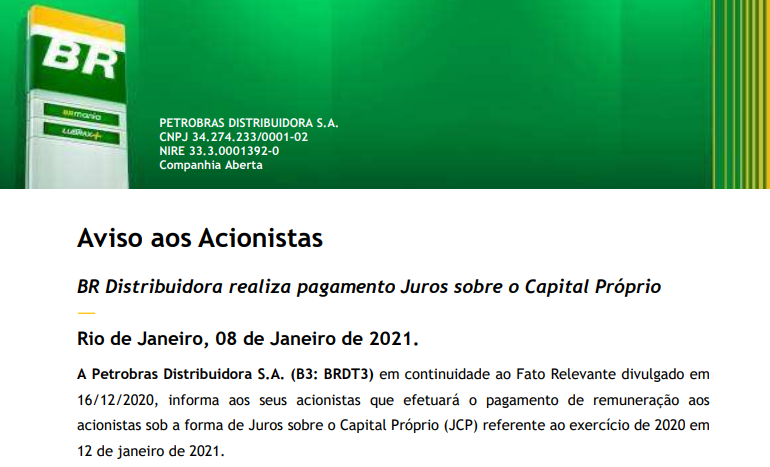 Petrobras (PETR4) anuncia pagamento de JCP para 12 de janeiro
